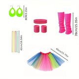Retro 80s Party Costume Set for Women - Includes T-Shirt &amp; Rainbow Tutu Skirt, Perfect for Themed Events &amp; Parties