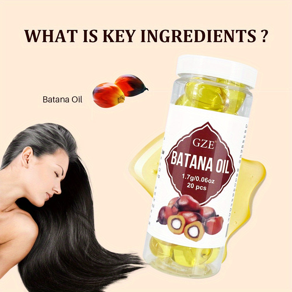 GZE Hair Batana Oil Capsules - Cold-Pressed and Unrefined Oil for Hair, Fortifies Weak and Dry Hair - Non-Greasy Formula Enriched with Antioxidant Vitamins - 20 Capsules