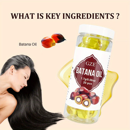 GZE Hair Batana Oil Capsules - Cold-Pressed And Unrefined Oil for Hair, Fortifies Weak And Dry Hair - Non-Greasy Formula Enriched with Antioxidant Vitamins - 20 Capsules