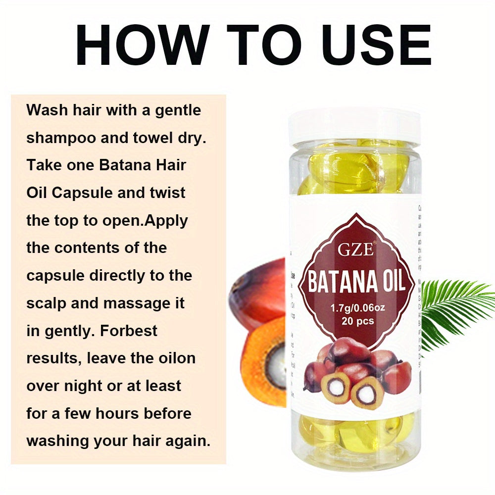 GZE Hair Batana Oil Capsules - Cold-Pressed and Unrefined Oil for Hair, Fortifies Weak and Dry Hair - Non-Greasy Formula Enriched with Antioxidant Vitamins - 20 Capsules