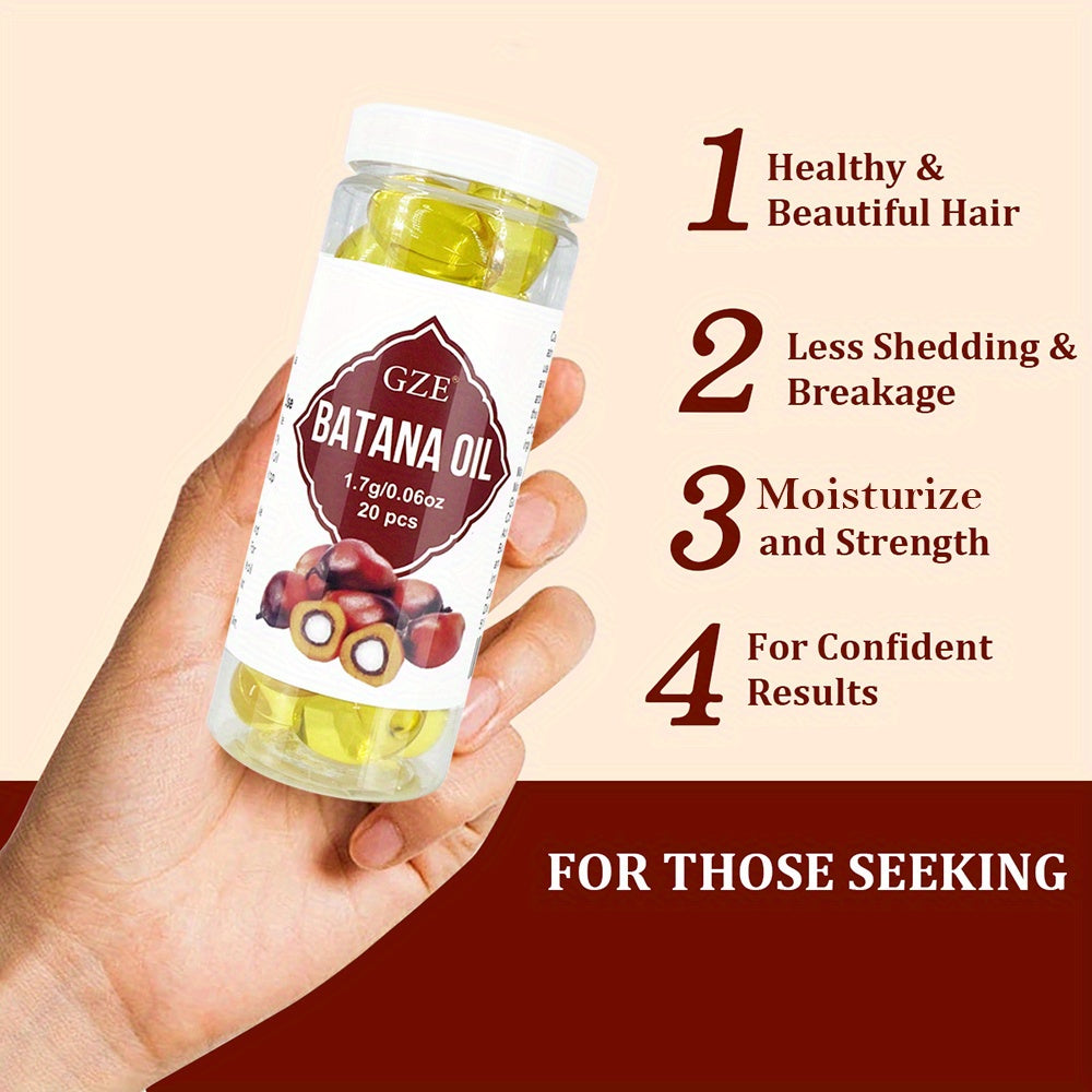 GZE Hair Batana Oil Capsules - Cold-Pressed and Unrefined Oil for Hair, Fortifies Weak and Dry Hair - Non-Greasy Formula Enriched with Antioxidant Vitamins - 20 Capsules