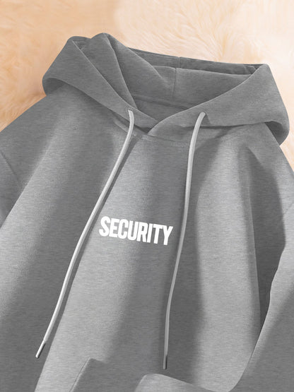 Men's Casual Hoodie with Security Print - Cozy &amp; Stylish Long Sleeve Pullover for Fall/Winter, Polyester Blend