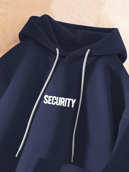 Men's Casual Hoodie with Security Print - Cozy &amp; Stylish Long Sleeve Pullover for Fall/Winter, Polyester Blend
