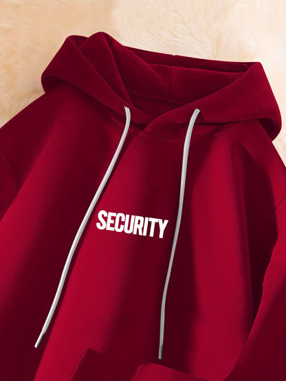 Men's Casual Hoodie with Security Print - Cozy &amp; Stylish Long Sleeve Pullover for Fall/Winter, Polyester Blend