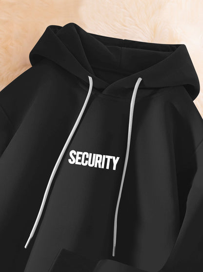 Men's Casual Hoodie with Security Print - Cozy &amp; Stylish Long Sleeve Pullover for Fall/Winter, Polyester Blend