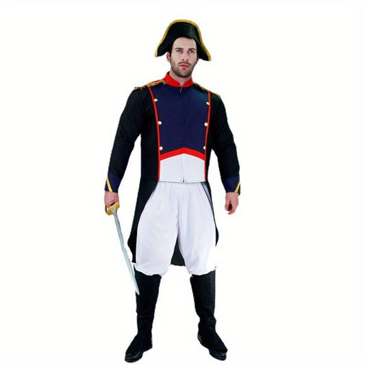 Napoleon-Inspired General Knight Costume for Men - Cool & Handsome Cosplay Outfit, Polyester Fiber, Perfect for Halloween & Stage Performances