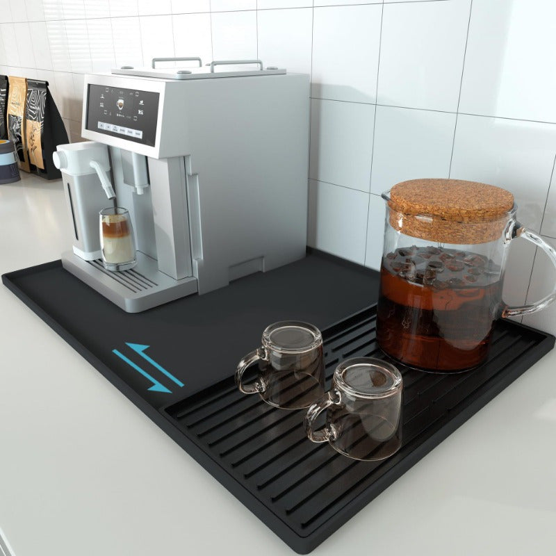 Premium Black Silicone Coffee Mat with Raised Edges - 59.94cm x 39.88cm Espresso Machine Countertop Protector & Dish Drying Mat, Ideal for Home Baristas, Coffee Bar Accessories