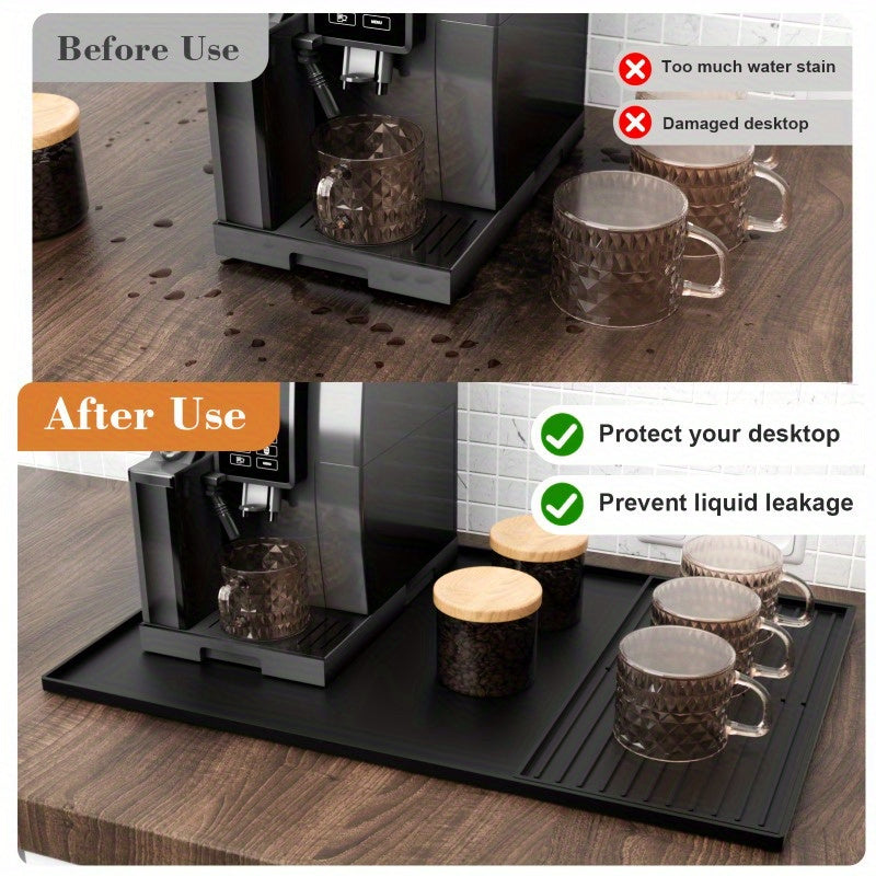 Premium Black Silicone Coffee Mat with Raised Edges - 59.94cm x 39.88cm Espresso Machine Countertop Protector & Dish Drying Mat, Ideal for Home Baristas, Coffee Bar Accessories