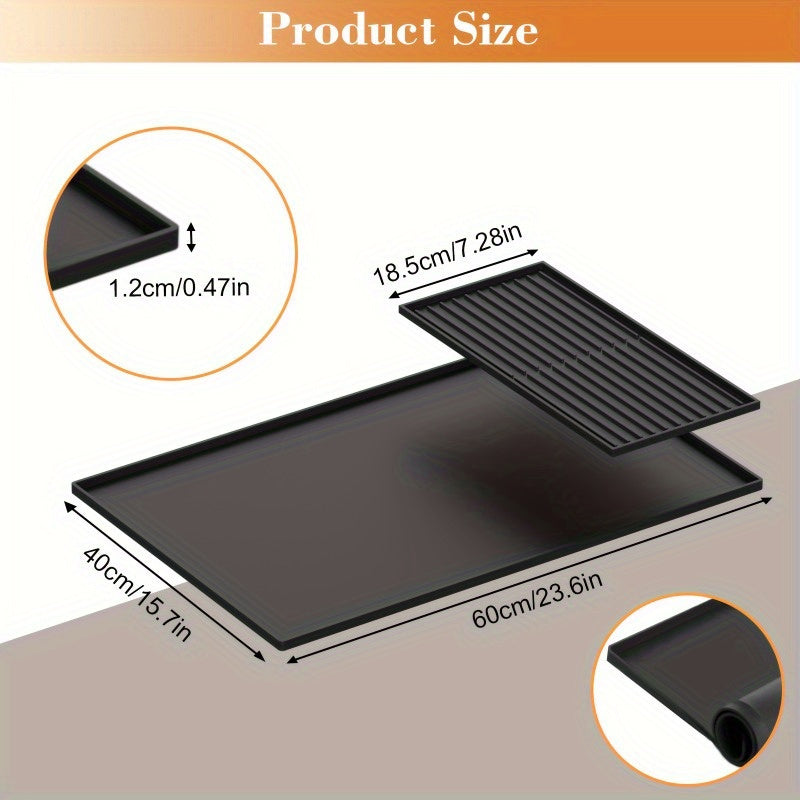 Premium Black Silicone Coffee Mat with Raised Edges - 59.94cm x 39.88cm Espresso Machine Countertop Protector & Dish Drying Mat, Ideal for Home Baristas, Coffee Bar Accessories