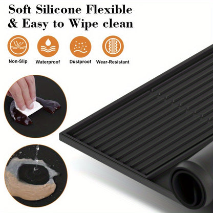 Premium Black Silicone Coffee Mat with Raised Edges - 59.94cm x 39.88cm Espresso Machine Countertop Protector & Dish Drying Mat, Ideal for Home Baristas, Coffee Bar Accessories