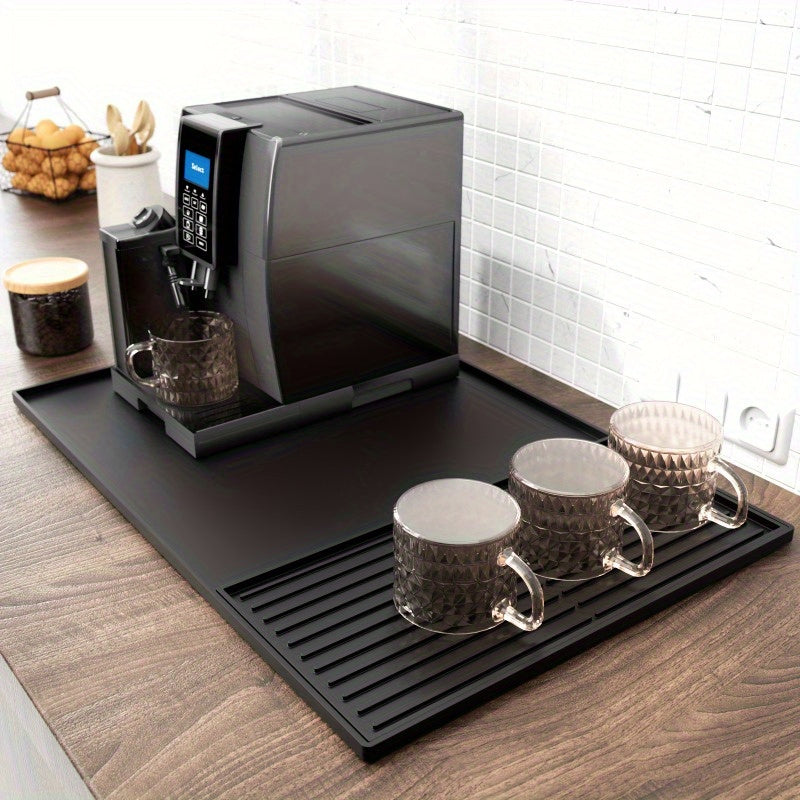 Premium Black Silicone Coffee Mat with Raised Edges - 59.94cm x 39.88cm Espresso Machine Countertop Protector & Dish Drying Mat, Ideal for Home Baristas, Coffee Bar Accessories