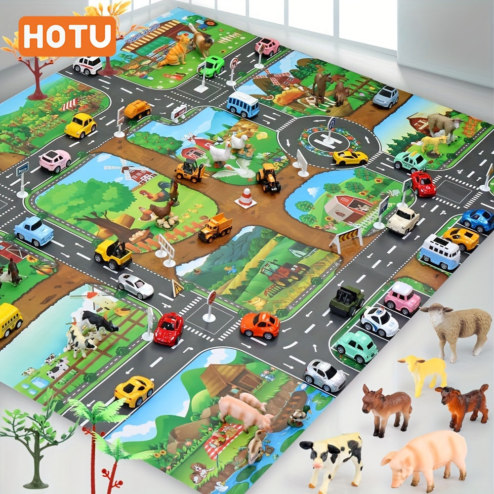Tapete de juego de tráfico versátil: mapa de rutas educativo para niños, decoración ideal para habitaciones y regalo para Halloween y Navidad.