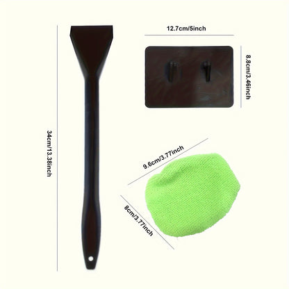 Easy-Reach Long Handle Car Windshield Cleaning Brush Set - Protective Wiping Tool with 1 Replacement Head Cover Cloth