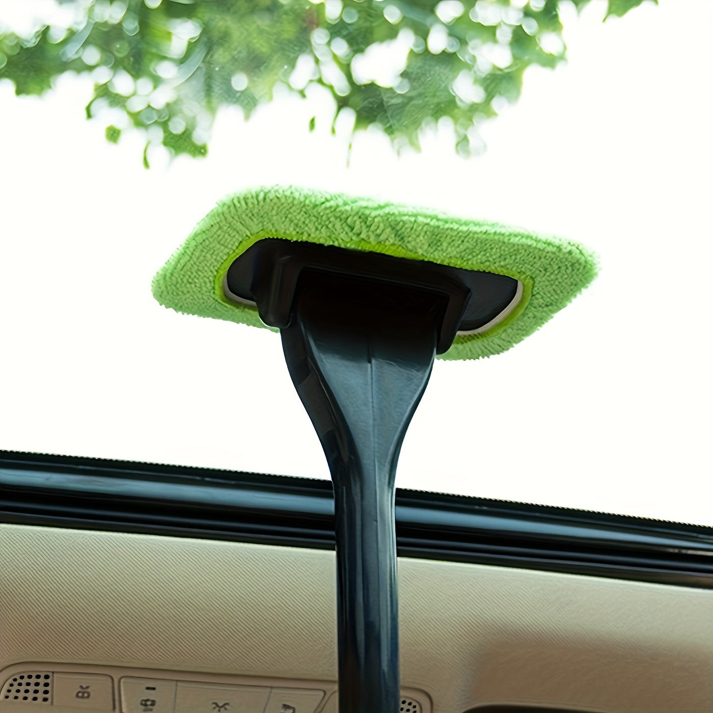 Easy-Reach Long Handle Car Windshield Cleaning Brush Set - Protective Wiping Tool with 1 Replacement Head Cover Cloth