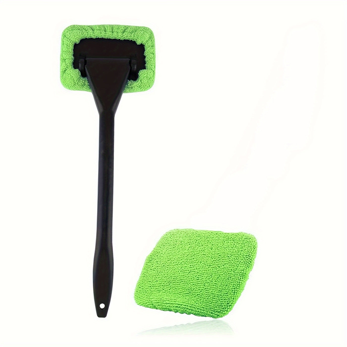 Easy-Reach Long Handle Car Windshield Cleaning Brush Set - Protective Wiping Tool with 1 Replacement Head Cover Cloth