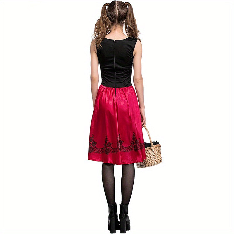 Plus Size 3pcs Little Red Riding Hood Costume Set for Adults - Cute Polyester Cosplay Outfit with Accessories, Perfect for Halloween &amp; Christmas Parties