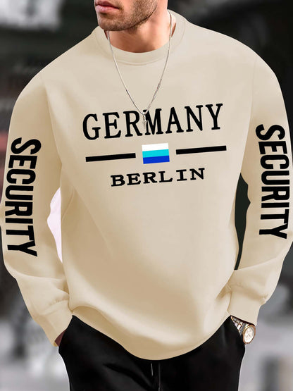 Berlin Germany Security Graphic Casual Sweatshirt for Men - Crew Neck Polyester Knit Active Pullover with Slight Stretch, Regular Fit Autumn/Winter Sportswear