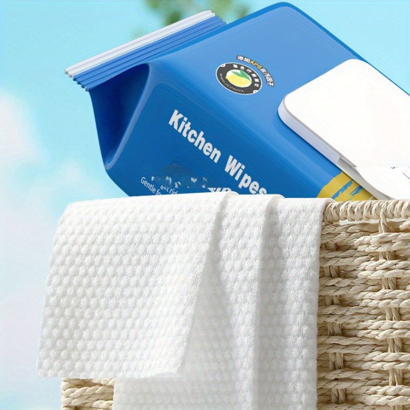 1 Pack Contemporary Kitchen Wet Wipes, Extra Strength Grease & Oil Removal, Thick Non-Woven Fabric, Hand Wash Only, Lightweight, Vegetable Theme, Oblong Shape, Polyester & Terrycloth Blend, Plastic Cover