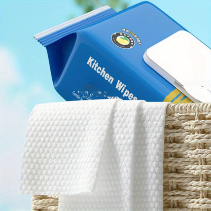 1 Pack Contemporary Kitchen Wet Wipes, Extra Strength Grease & Oil Removal, Thick Non-Woven Fabric, Hand Wash Only, Lightweight, Vegetable Theme, Oblong Shape, Polyester & Terrycloth Blend, Plastic Cover