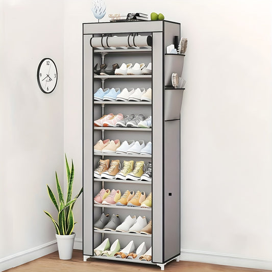 Estilo elegante | Zapatero espacioso de varias capas a prueba de polvo - Acero inoxidable duradero y tela, fácil de montar, organizador de gran capacidad con bolsillos laterales para dormitorio y dormitorio.