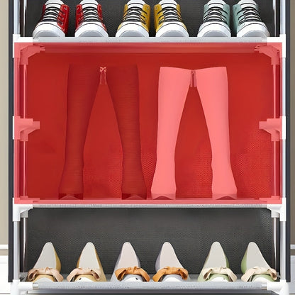 Sleek Style| Spacious Multi-Layer Dustproof Shoe Rack - Durable Stainless Steel & Cloth, Easy to Assemble, Large Capacity Organizer with Side Pockets for Bedroom & Dorm