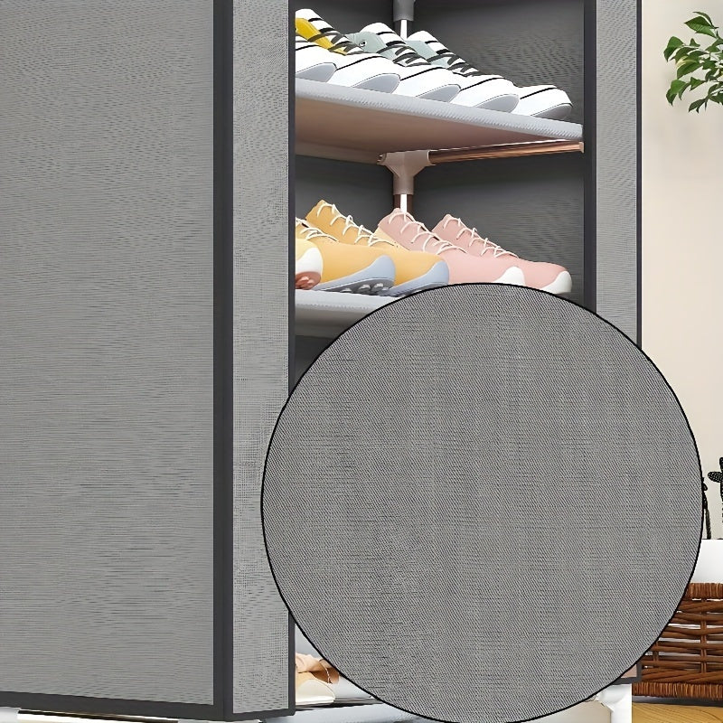 Sleek Style| Spacious Multi-Layer Dustproof Shoe Rack - Durable Stainless Steel & Cloth, Easy to Assemble, Large Capacity Organizer with Side Pockets for Bedroom & Dorm