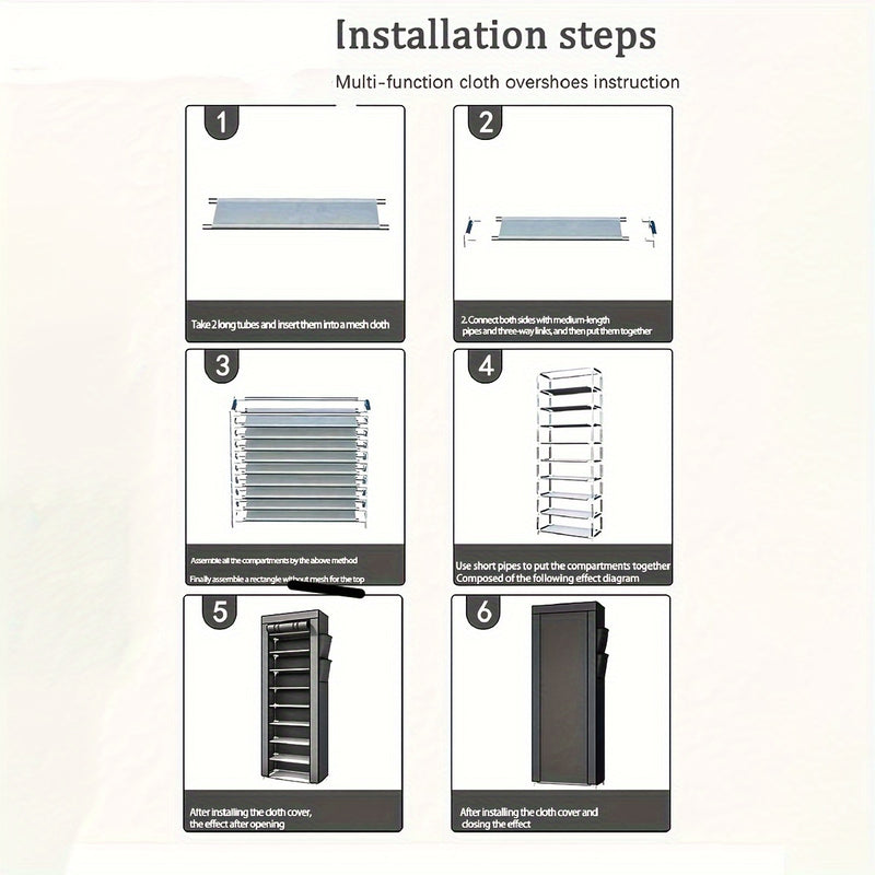 Sleek Style| Spacious Multi-Layer Dustproof Shoe Rack - Durable Stainless Steel & Cloth, Easy to Assemble, Large Capacity Organizer with Side Pockets for Bedroom & Dorm