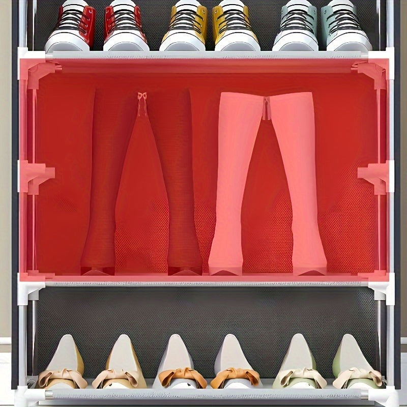 Sleek Style| Spacious Multi-Layer Dustproof Shoe Rack - Durable Stainless Steel & Cloth, Easy to Assemble, Large Capacity Organizer with Side Pockets for Bedroom & Dorm