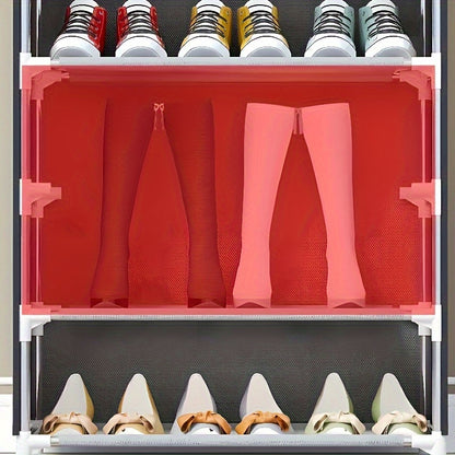 Sleek Style| Spacious Multi-Layer Dustproof Shoe Rack - Durable Stainless Steel & Cloth, Easy to Assemble, Large Capacity Organizer with Side Pockets for Bedroom & Dorm
