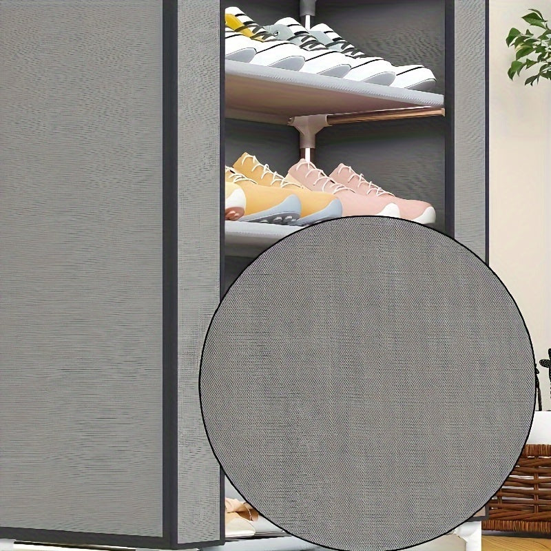 Sleek Style| Spacious Multi-Layer Dustproof Shoe Rack - Durable Stainless Steel & Cloth, Easy to Assemble, Large Capacity Organizer with Side Pockets for Bedroom & Dorm