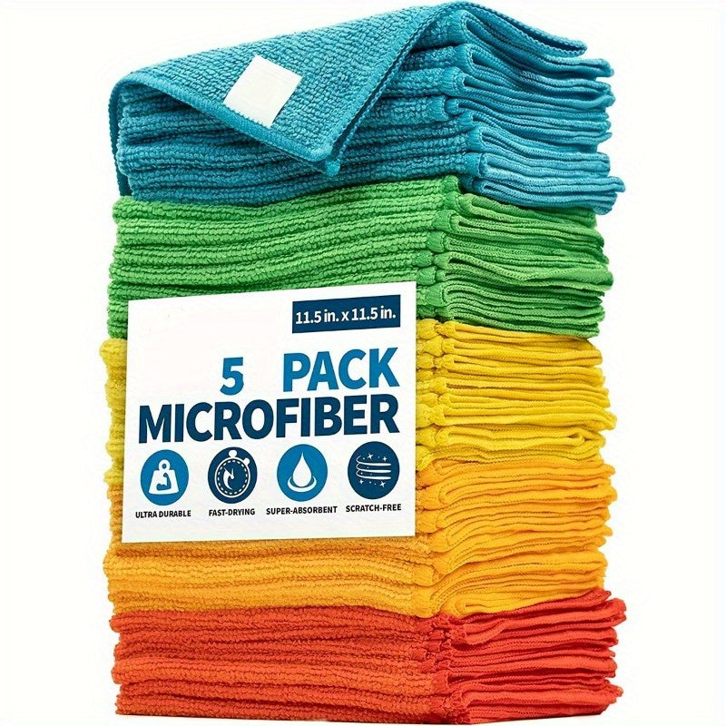 5-Pack Microfiber Cleaning Towels, Ultra-Absorbent Dish Cloths, Scratch-Resistant, Oil & Stain Remover, Multi-Use for Kitchen & Bathroom, Dishwasher Safe, Home Essentials