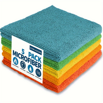 5-Pack Microfiber Cleaning Towels, Ultra-Absorbent Dish Cloths, Scratch-Resistant, Oil & Stain Remover, Multi-Use for Kitchen & Bathroom, Dishwasher Safe, Home Essentials