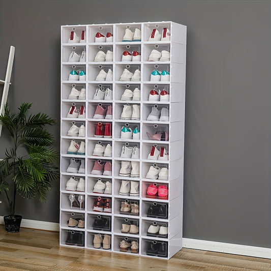 10 cajas organizadoras de zapatos apilables con tapa: plástico duradero, impermeables y multifuncionales para guardar zapatos y accesorios.