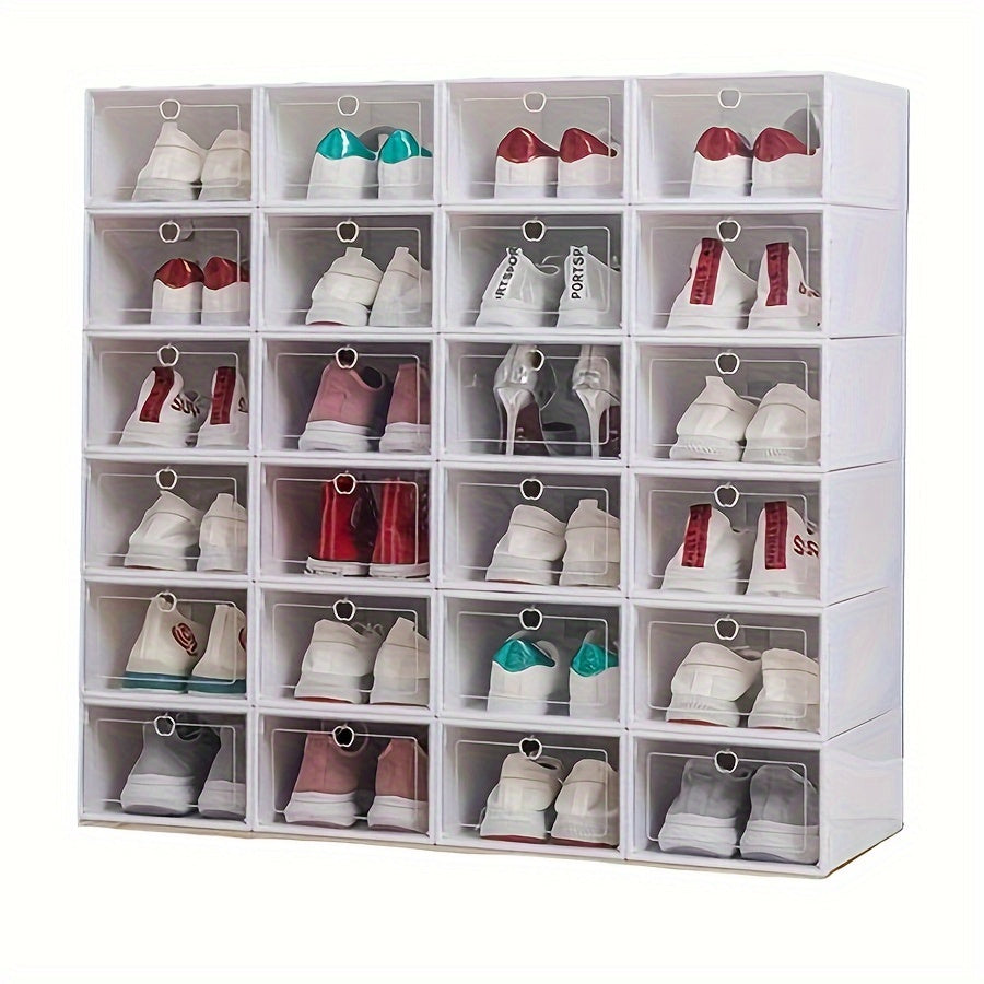 10 cajas organizadoras de zapatos apilables con tapa: plástico duradero, impermeables y multifuncionales para guardar zapatos y accesorios.