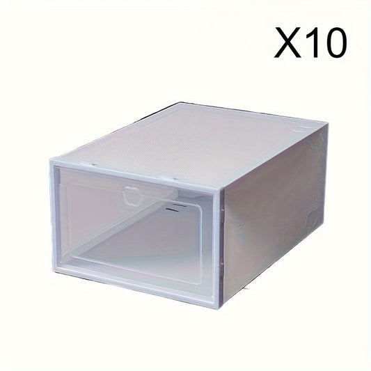 10 cajas organizadoras de zapatos apilables con tapa: plástico duradero, impermeables y multifuncionales para guardar zapatos y accesorios.