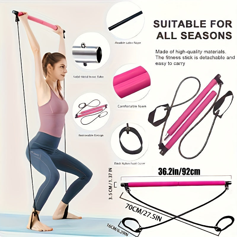 1pc Purple Pilates Bar Kit with Adjustable Resistance Band - Stainless Steel Exercise Stick for Men & Women - Perfect for Home Gym, Yoga, Squats, & Body Shaping - Lightweight & Easy to Assemble, Gym Accessories