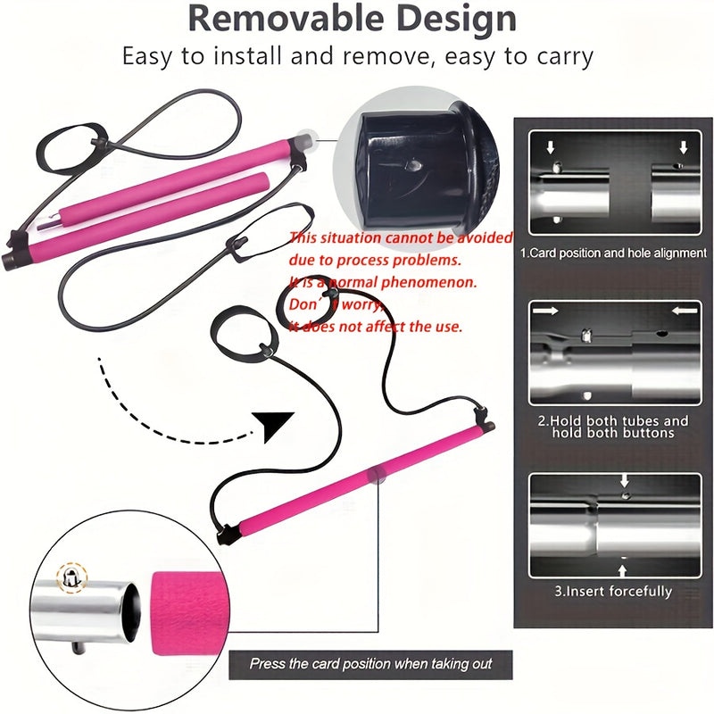 1pc Purple Pilates Bar Kit with Adjustable Resistance Band - Stainless Steel Exercise Stick for Men & Women - Perfect for Home Gym, Yoga, Squats, & Body Shaping - Lightweight & Easy to Assemble, Gym Accessories