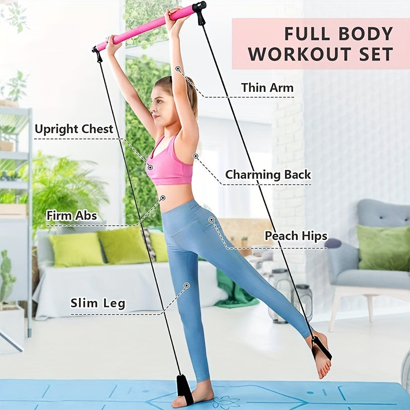 1pc Purple Pilates Bar Kit with Adjustable Resistance Band - Stainless Steel Exercise Stick for Men & Women - Perfect for Home Gym, Yoga, Squats, & Body Shaping - Lightweight & Easy to Assemble, Gym Accessories