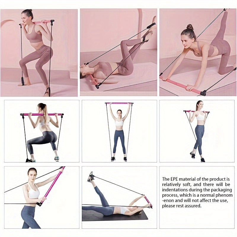 1pc Purple Pilates Bar Kit with Adjustable Resistance Band - Stainless Steel Exercise Stick for Men & Women - Perfect for Home Gym, Yoga, Squats, & Body Shaping - Lightweight & Easy to Assemble, Gym Accessories