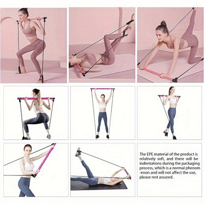 1pc Purple Pilates Bar Kit with Adjustable Resistance Band - Stainless Steel Exercise Stick for Men & Women - Perfect for Home Gym, Yoga, Squats, & Body Shaping - Lightweight & Easy to Assemble, Gym Accessories