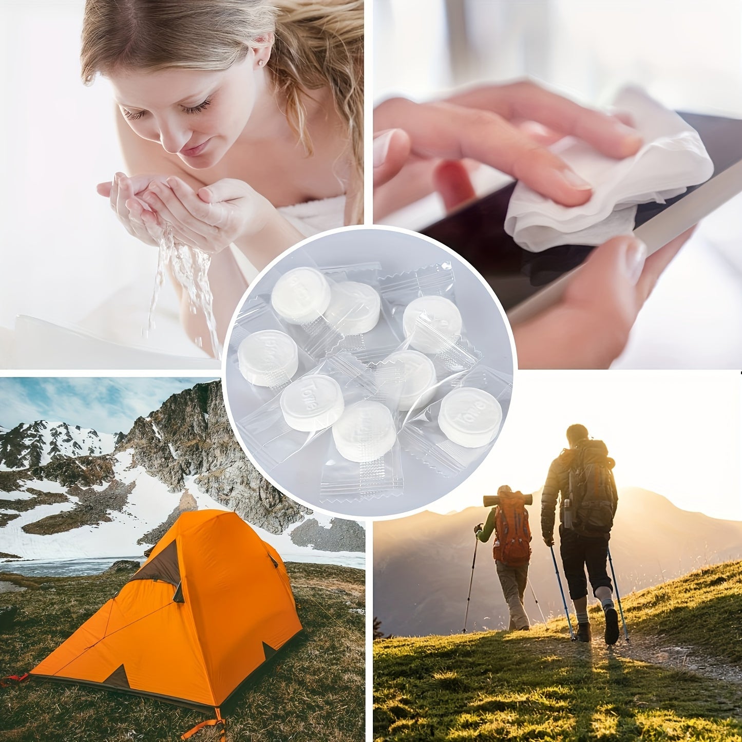 Paquete de 100 toallas comprimidas, toallitas húmedas portátiles, toallas sanitarias, toallas para belleza y actividades al aire libre, fáciles de transportar para pequeños negocios y hoteles, pañuelos desechables comerciales.