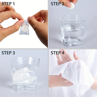 Paquete de 100 toallas comprimidas, toallitas húmedas portátiles, toallas sanitarias, toallas para belleza y actividades al aire libre, fáciles de transportar para pequeños negocios y hoteles, pañuelos desechables comerciales.