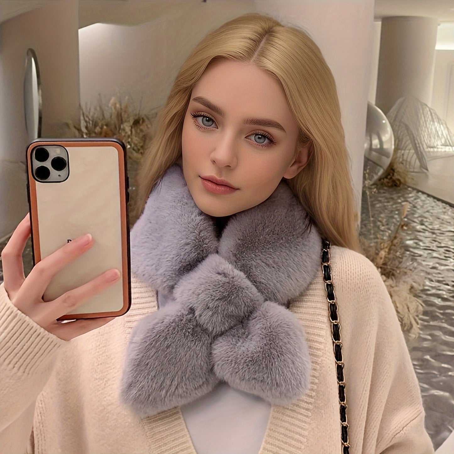 Cozy & Stylish Women's Winter Plush Cross Scarf - Thick, Soft Polyester for Warmth and Neck Protection