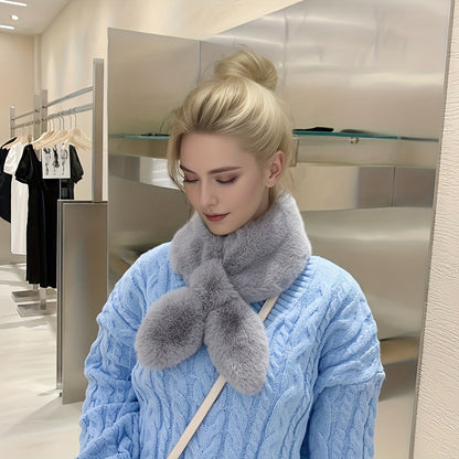 Cozy & Stylish Women's Winter Plush Cross Scarf - Thick, Soft Polyester for Warmth and Neck Protection