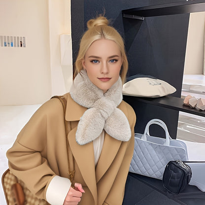 Cozy & Stylish Women's Winter Plush Cross Scarf - Thick, Soft Polyester for Warmth and Neck Protection