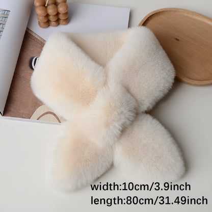 Cozy & Stylish Women's Winter Plush Cross Scarf - Thick, Soft Polyester for Warmth and Neck Protection