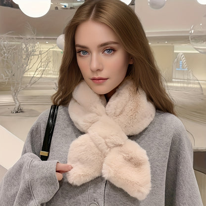 Cozy & Stylish Women's Winter Plush Cross Scarf - Thick, Soft Polyester for Warmth and Neck Protection