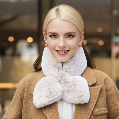 Cozy & Stylish Women's Winter Plush Cross Scarf - Thick, Soft Polyester for Warmth and Neck Protection
