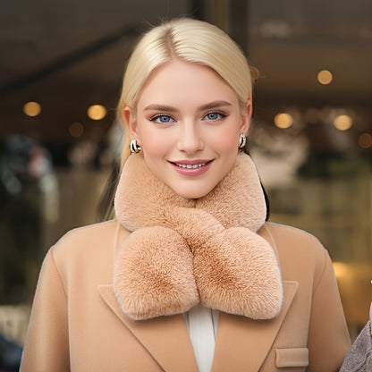 Cozy & Stylish Women's Winter Plush Cross Scarf - Thick, Soft Polyester for Warmth and Neck Protection