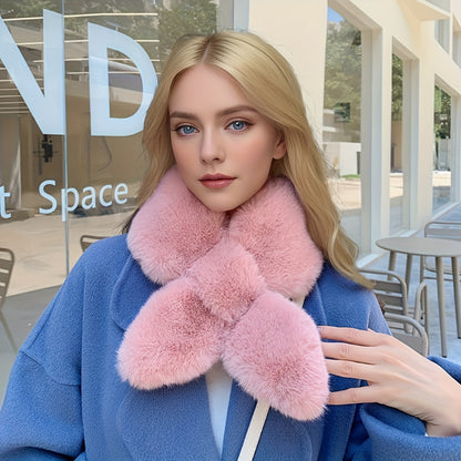 Cozy & Stylish Women's Winter Plush Cross Scarf - Thick, Soft Polyester for Warmth and Neck Protection